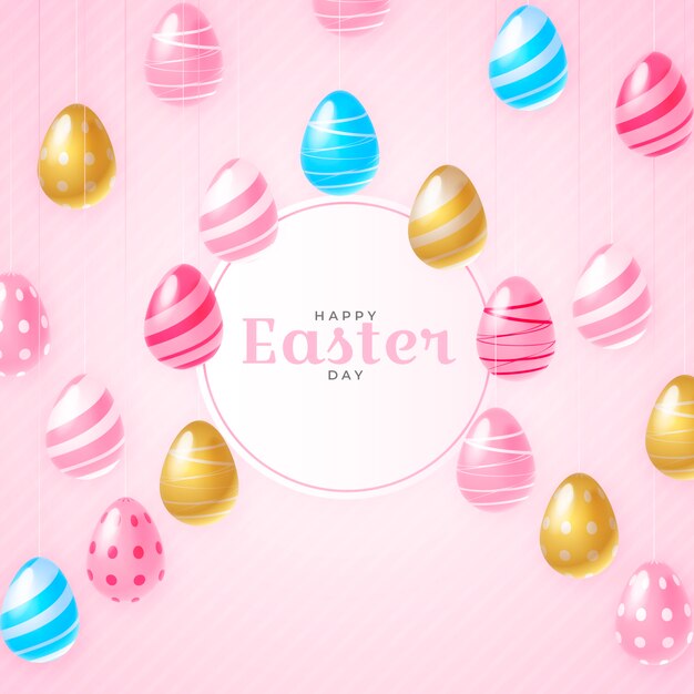 Realistic easter design with flying eggs