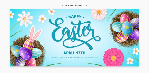 Vettore gratuito modello di banner orizzontale di pasqua realistico