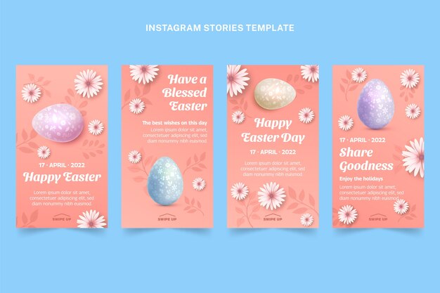 Vettore gratuito collezione di storie di instagram di pasqua realistiche