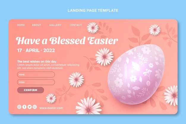 Vettore gratuito modello realistico di pagina di destinazione di pasqua