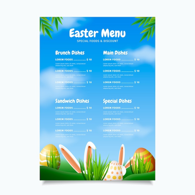 Vettore gratuito modello di menu di pasqua realistico