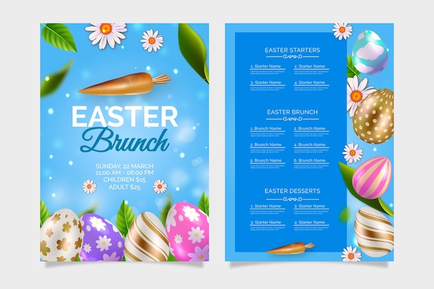 Modello di menu di pasqua realistico