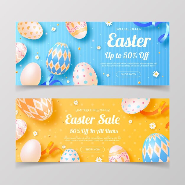 Free Vector realistic easter sale banners set