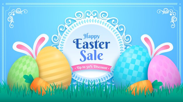 Modello di banner orizzontale realistico di vendita di pasqua