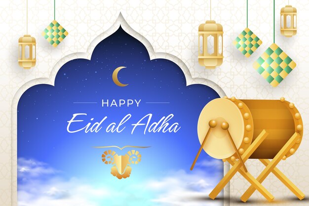 Realistic eid al-adha illustration with drum and ram