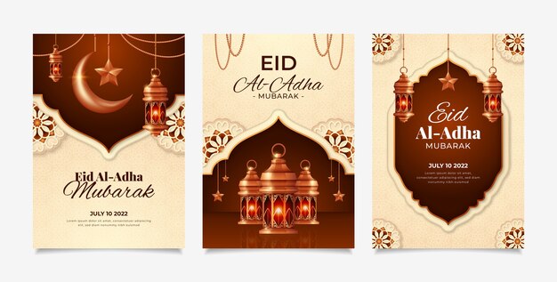 Realistic eid al-adha mubarak cards collection