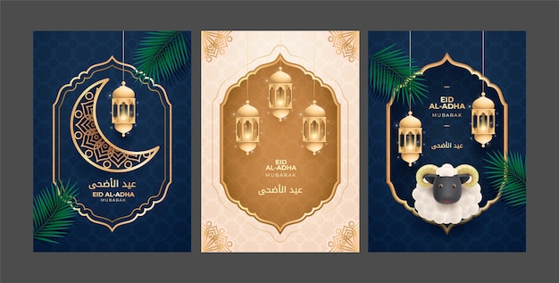 Vettore gratuito set di carte realistiche eid al-adha mubarak