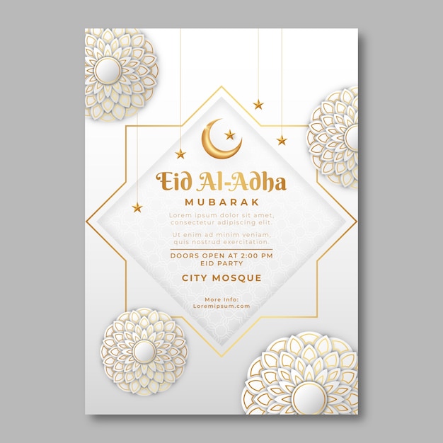 Realistic eid al-adha vertical poster template with crescent moon