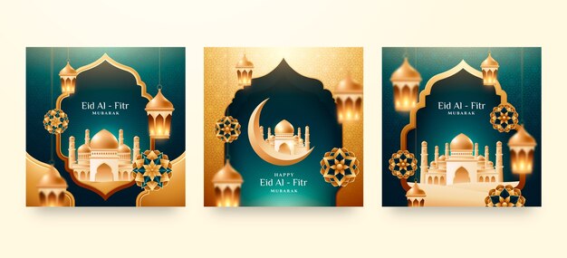 Realistic eid al-fitr greeting cards collection