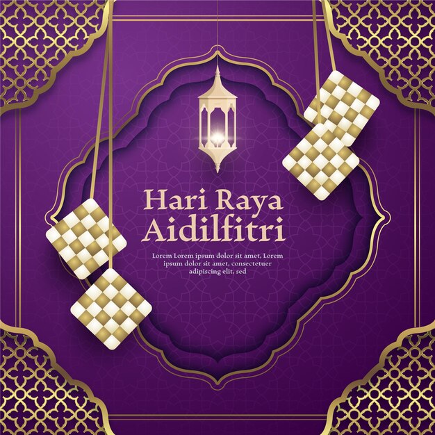 Vettore gratuito eid al-fitr realistico - illustrazione di hari raya aidilfitri