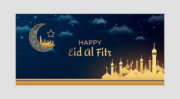 Vettore gratuito modello di banner orizzontale realistico eid al-fitr