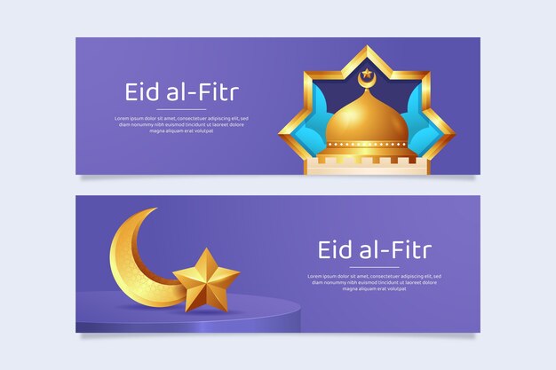 현실적인 eid al-fitr 수평 배너 팩