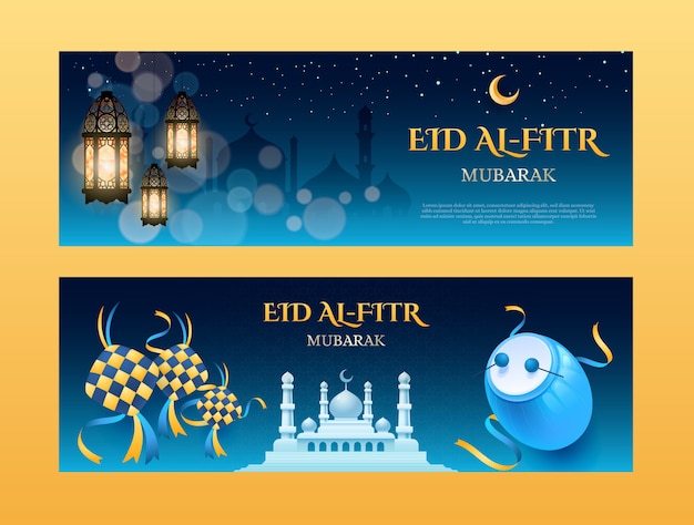 Confezione di banner orizzontali eid al-fitr realistici