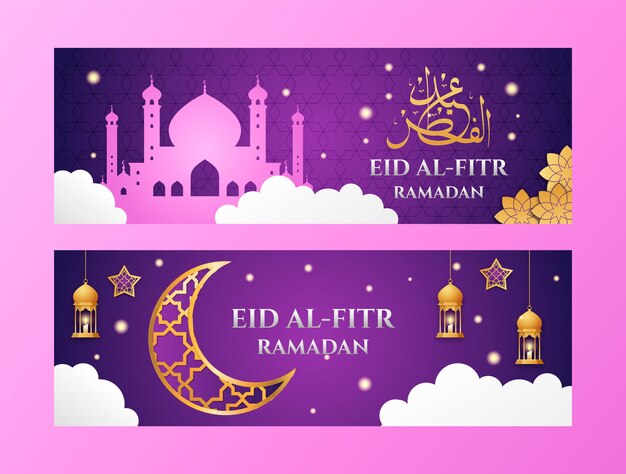 Realistic eid al-fitr horizontal banners pack