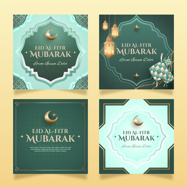 Free vector realistic eid al-fitr instagram posts collection