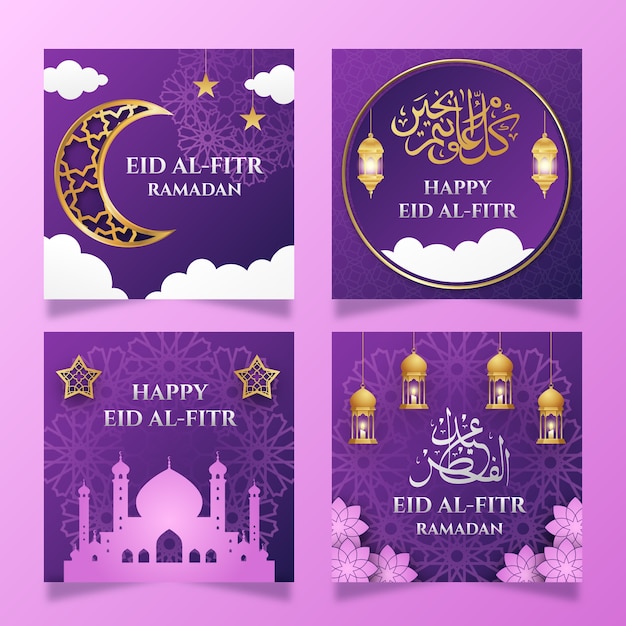 Free vector realistic eid al-fitr instagram posts collection