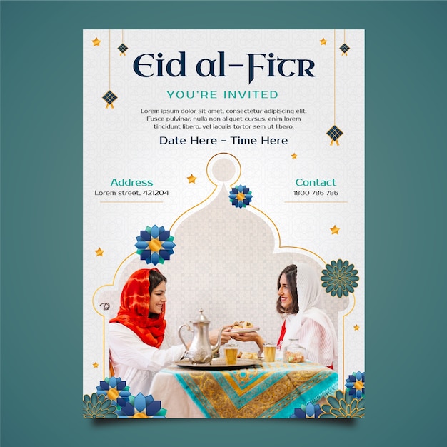 무료 벡터 현실적인 eid al-fitr 초대장 템플릿