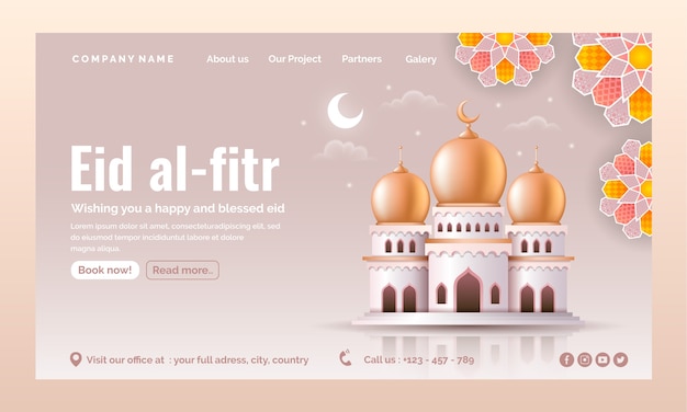 Vettore gratuito modello realistico di pagina di destinazione eid al-fitr