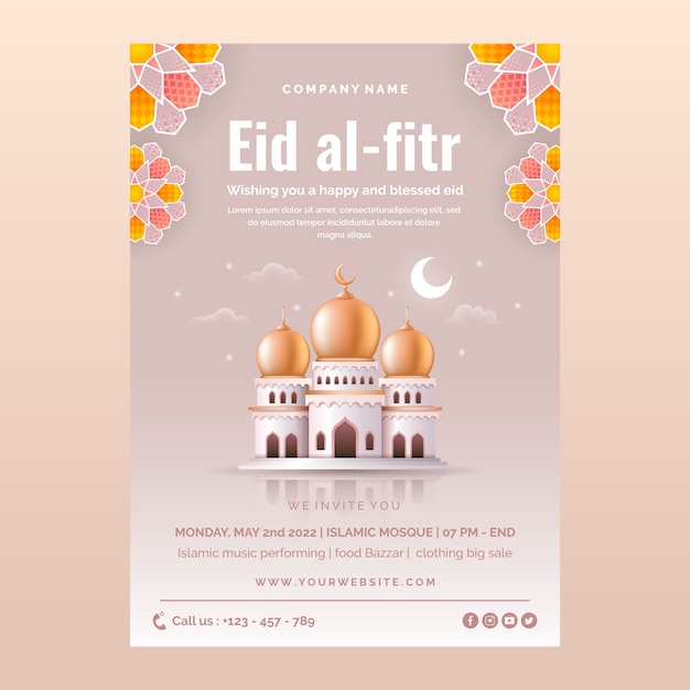 Vettore gratuito modello di poster realistico eid al-fitr