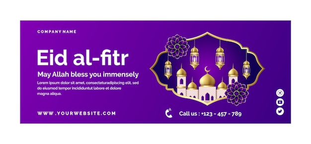 Free vector realistic eid al-fitr social media cover template