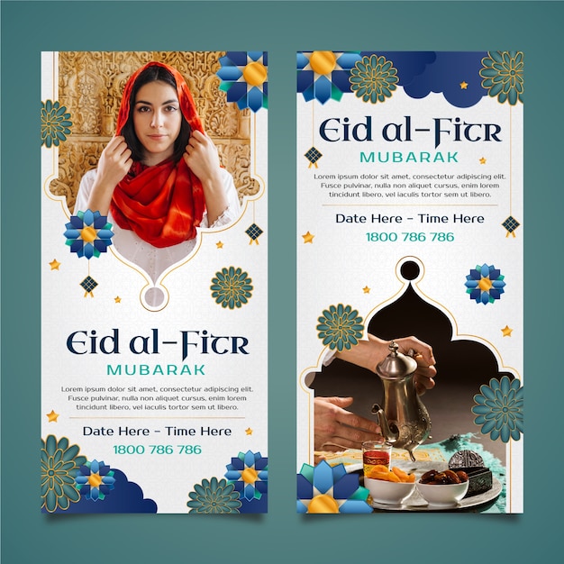 Vettore gratuito confezione di banner verticali eid al-fitr realistici