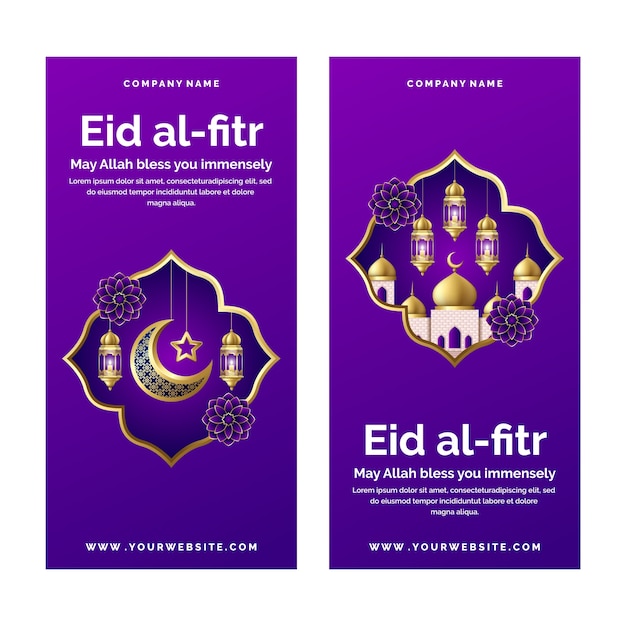 Confezione di banner verticali eid al-fitr realistici