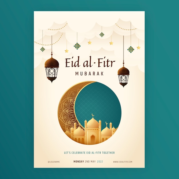 Realistic eid al-fitr vertical poster template