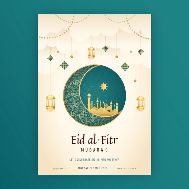 Vettore gratuito modello di poster verticale realistico eid al-fitr