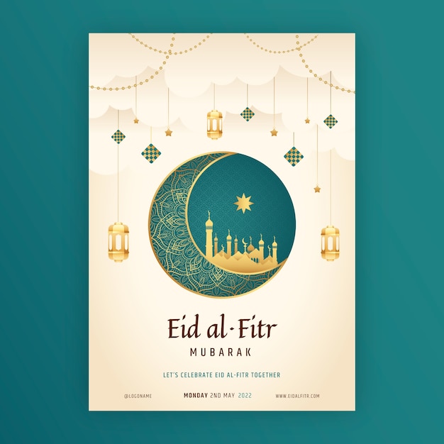 Realistic eid al-fitr vertical poster template