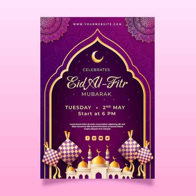 Realistic eid al-fitr vertical poster template