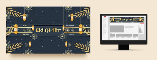 Vettore gratuito arte realistica del canale youtube di eid al-fitr