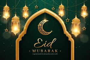 免费矢量现实eid mubarak背景与蜡烛和月亮