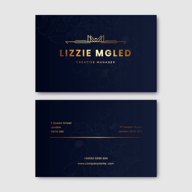 Free vector realistic elegant double-sided horizontal business card template