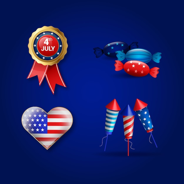 Free vector realistic elements collection for american 4th of july celebration