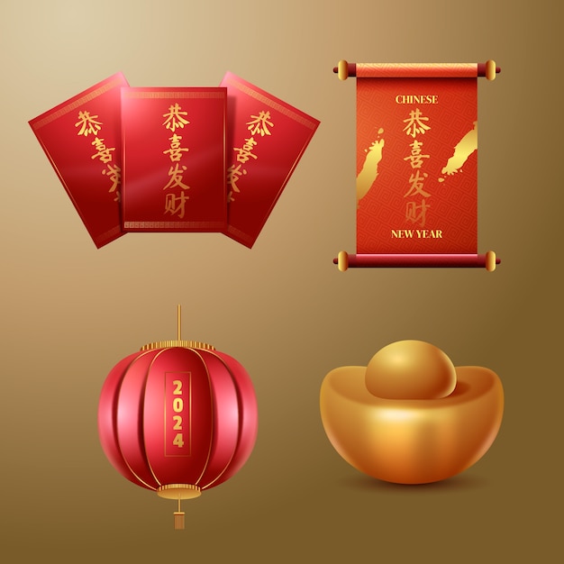 Realistic elements collection for chinese new year festival