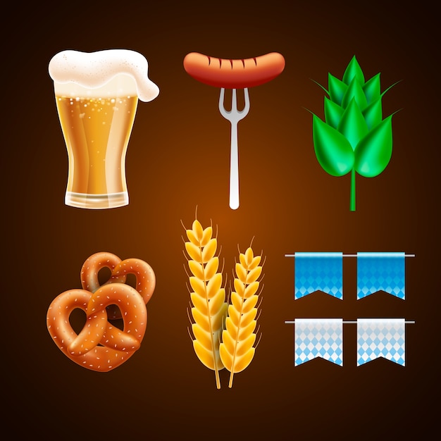 Free vector realistic elements collection for oktoberfest celebration