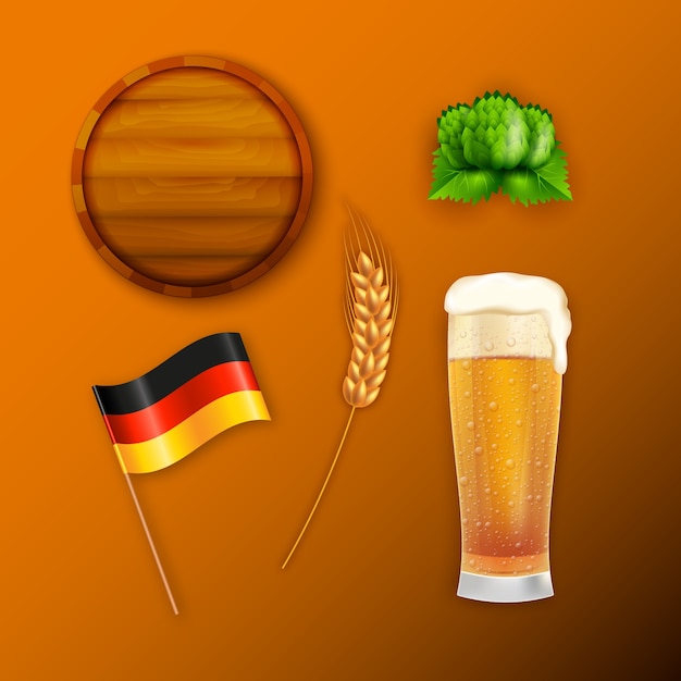 Free vector realistic elements collection for oktoberfest festival