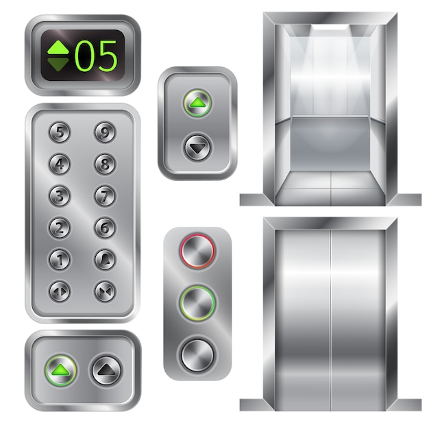 Бесплатное векторное изображение Реалистичный лифт и кнопочная панель