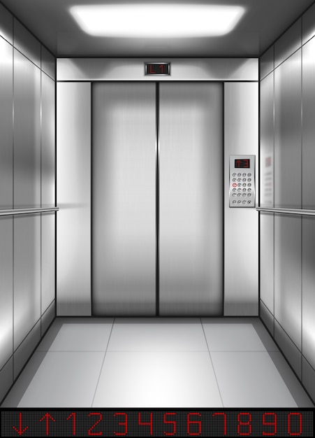 Free vector realistic elevator cabin with closed doors inside