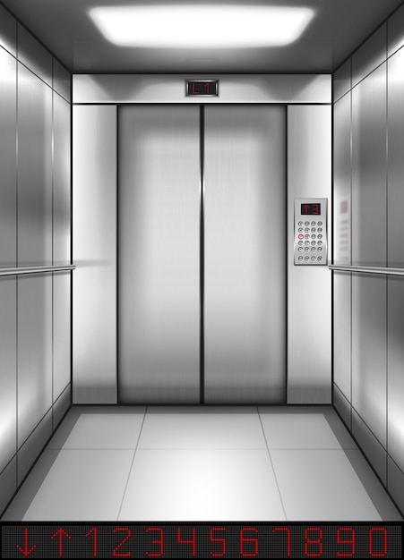 Реалистичная кабина лифта с закрытыми дверями внутри