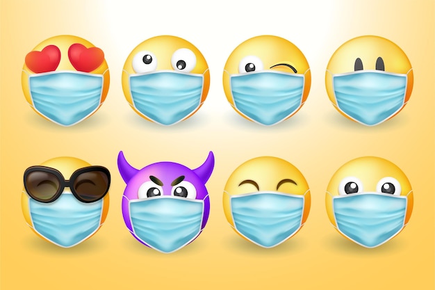 Free vector realistic emoji with face masks