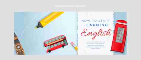 Free vector realistic english lessons social media cover template