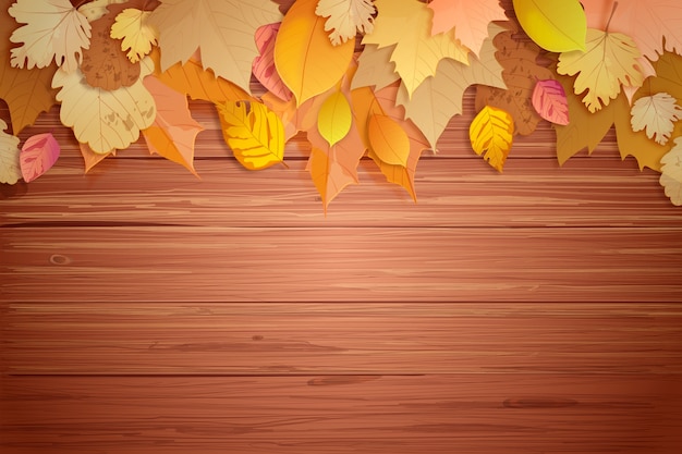 Бесплатное векторное изображение Реалистичный осенний деревянный фон