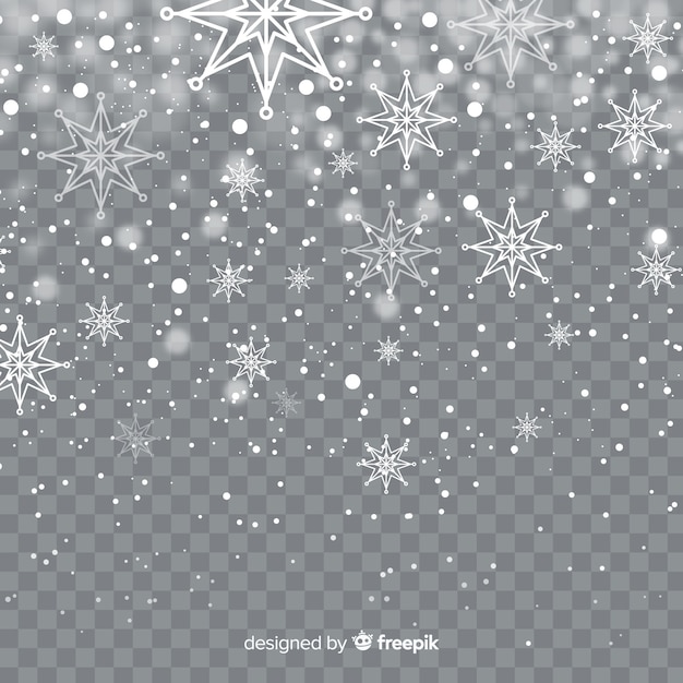 Realistic falling snowflakes in transparent background 