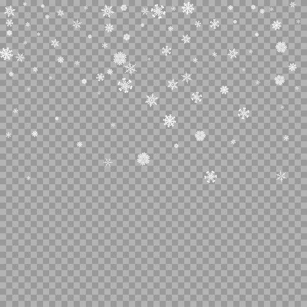 Realistic falling white snow overlay on transparent background snowflakes storm layer