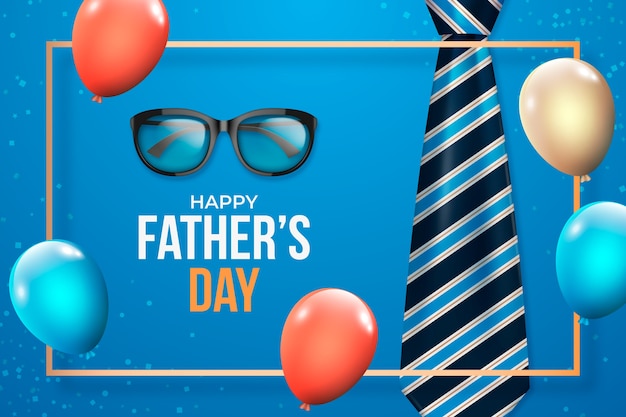 Realistic father's day background with balloons and tie