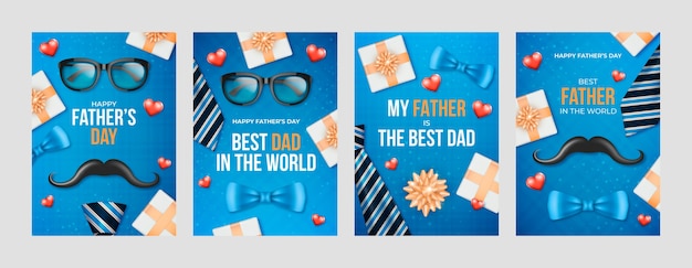 Free vector realistic father's day greeting cards collection