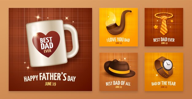 Realistic father's day instagram posts collection