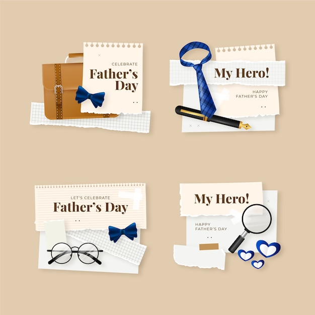 Realistic father's day labels collection