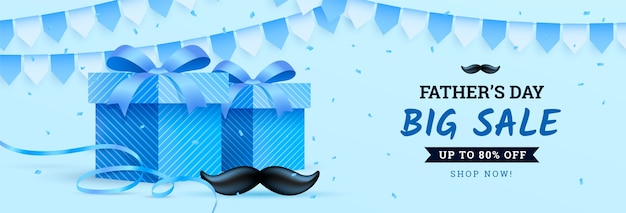 Free vector realistic father's day sale banner with presents